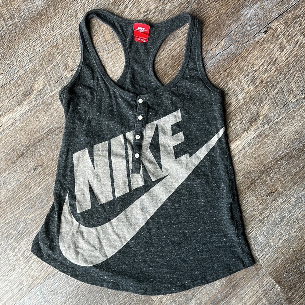 Nike Black Racerback Tank with Large White Swoosh Logo